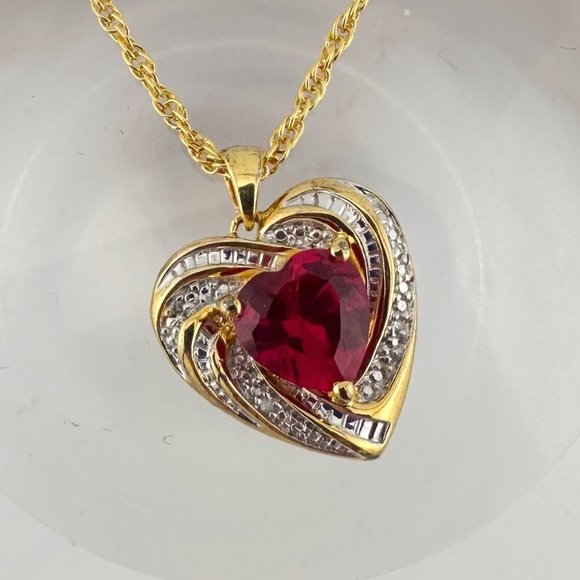 Elegant and Eye Catching Ruby Heart with Round and Baguette White Sapphires - Picture 5 of 11